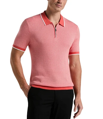 Perry Ellis Ottoman Quarter-Zip Short Sleeve Polo Shirt at