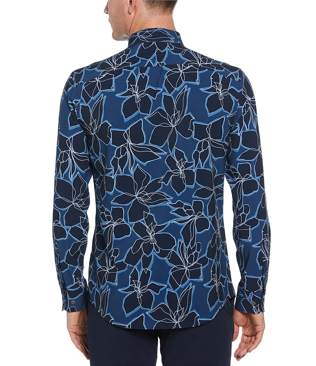 Perry Ellis Stretch Sateen Geo Dot Print Long Sleeve Woven