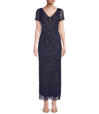 NWT deals Pisarro Nights Gorgeous Beaded Party Dress with Sheer 3/4 Length Sleeves