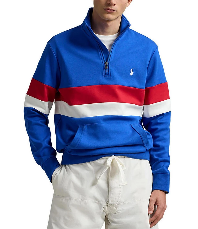 Polo Ralph Lauren Racing Stripe Interlock Quarter-Zip Pullover at