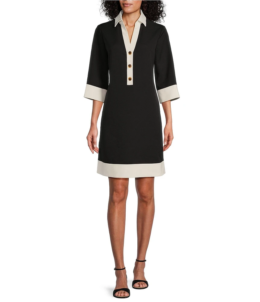 Preston & York Ethel 3/4 Sleeve Stretch Twill Shift Dress at