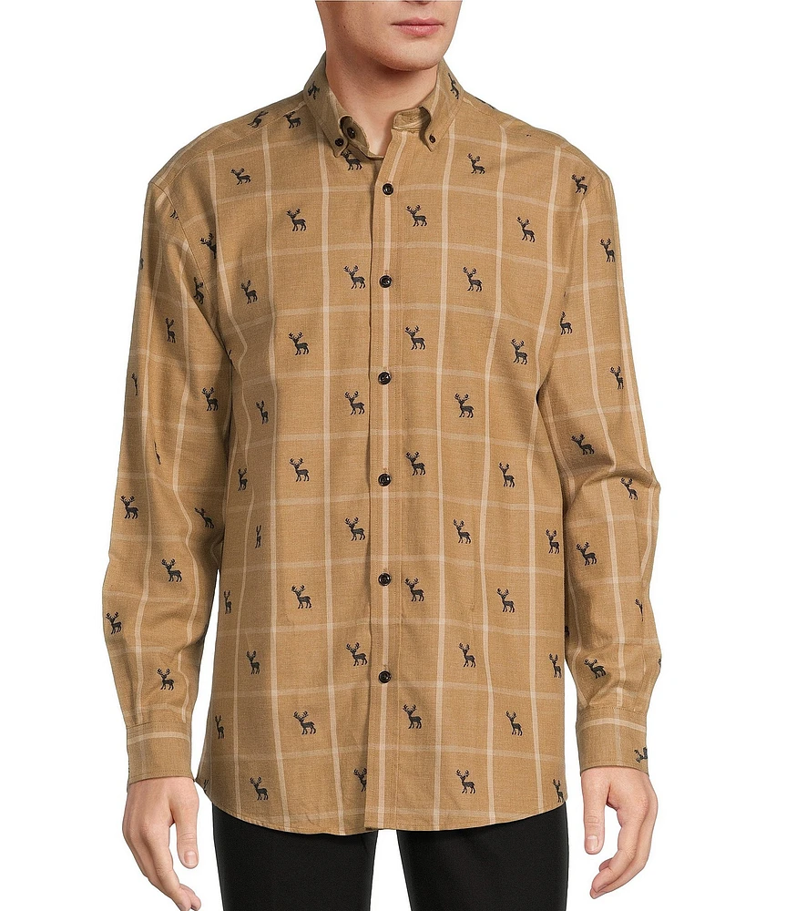 Roundtree & Yorke Long Sleeve Deer Clip Dobby Plaid