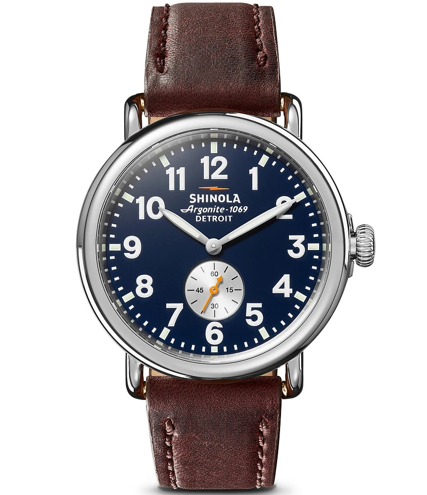SHINOLA Men's Runwell Quartz Analog Brown Leather Strap Watch
