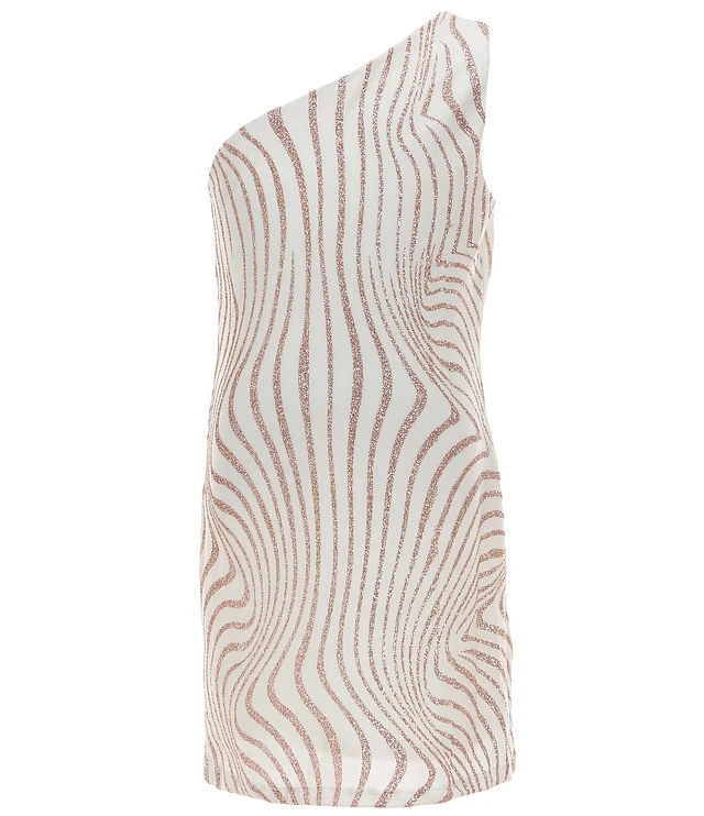Stella 88 Big Girls One-Shoulder Swirl-Pattern Sheath Dress