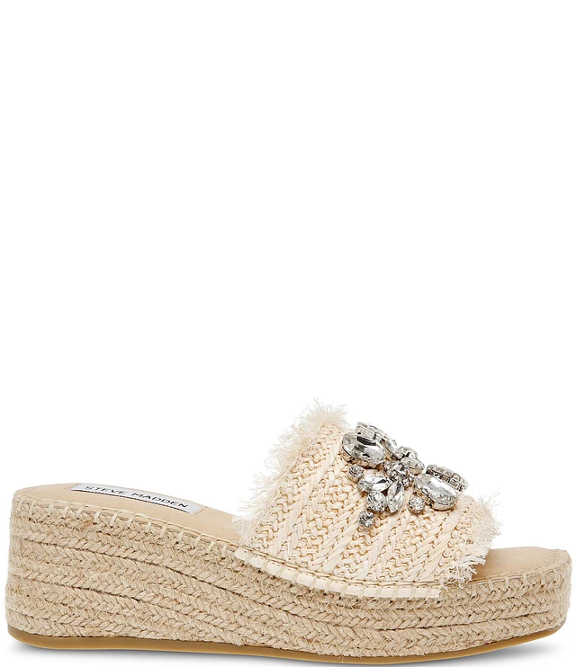 STEVE MADDEN☆ラフィア クロシェ フラワーモチーフ スライド Steve Madden Citra Jeweled Embellished Raffia Espadrille