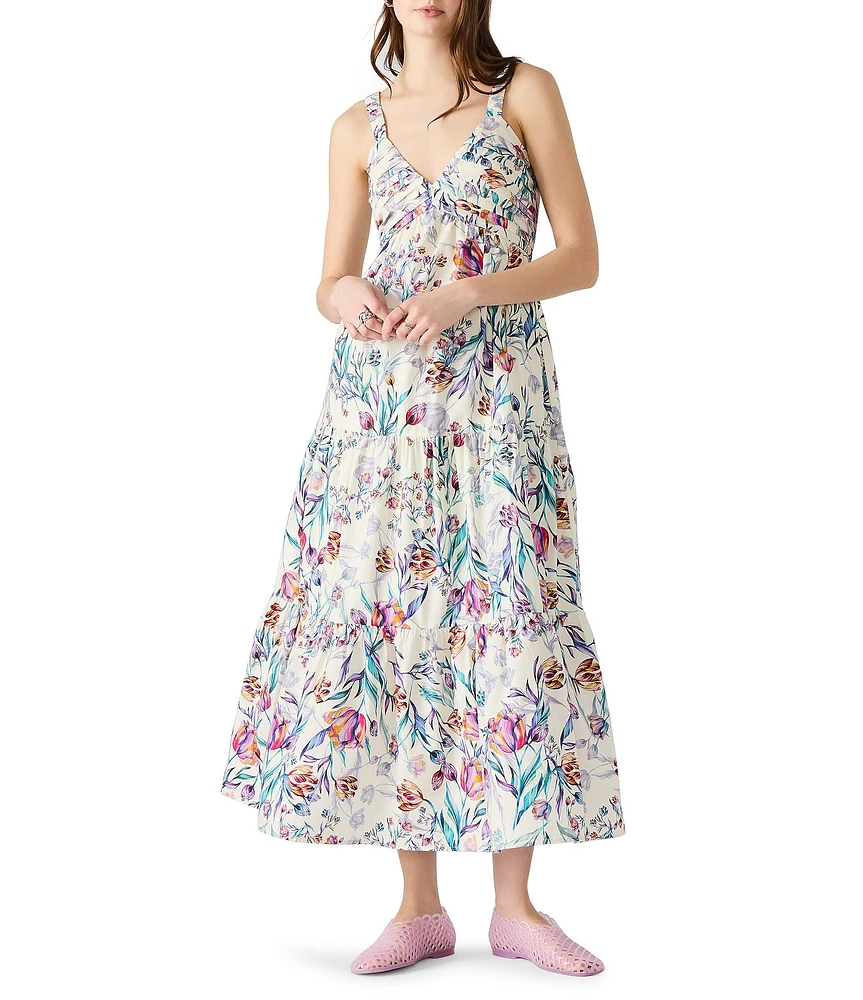 ★Steve Madden☆花柄♪Vネック♪長そで♪ティア♪ドレス Steve Madden Eliora V-Neck Sleeveless Tiered Poplin Maxi