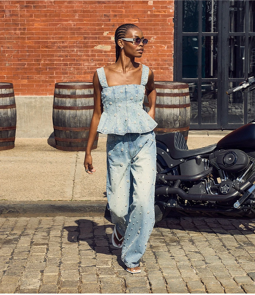 Steve Madden Fianna Pearl Floral Pattern Embellished Barrel