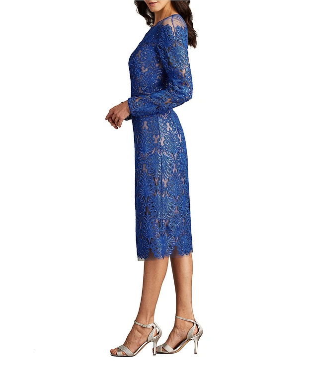 ☆TADASHI SHOJI☆ Pyla 3Dフローラル 刺繍 ミニドレス Tadashi Shoji 3D Floral Embroidered Lace Crew Neck