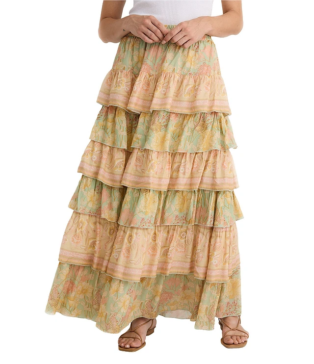 Talisman Paloma Floral Elastic Waist Tiered Skirt at Hamilton