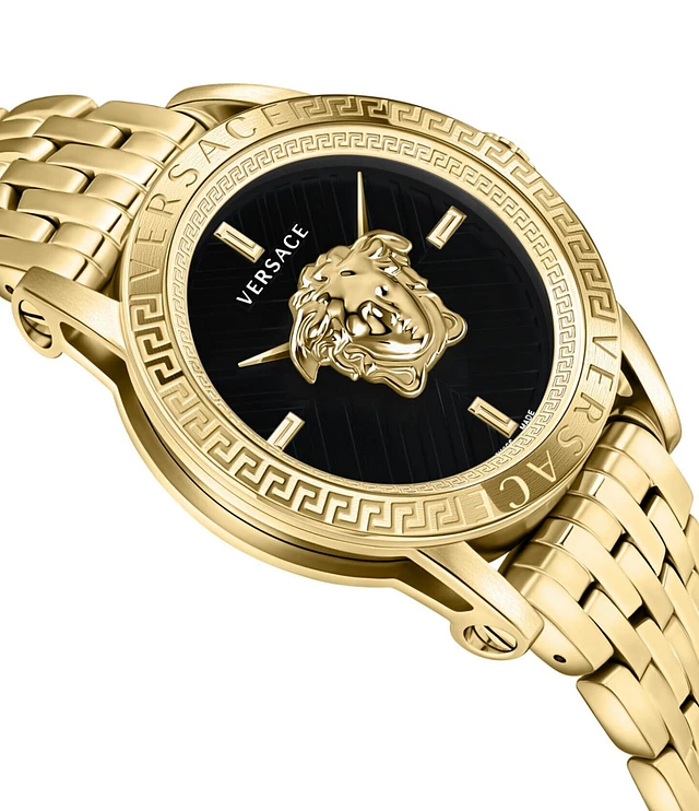 Versace Men's V-Code Quartz Analog Black Leather Strap Watch