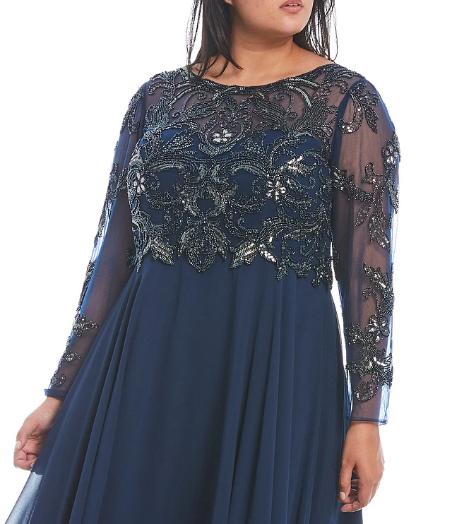 Xscape beaded bodice chiffon gown on sale