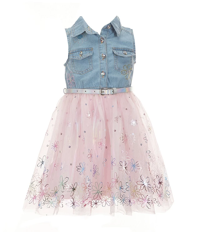 Zunie Little Girls 4-6X Sleeveless Daisy-Crocheted Bodice