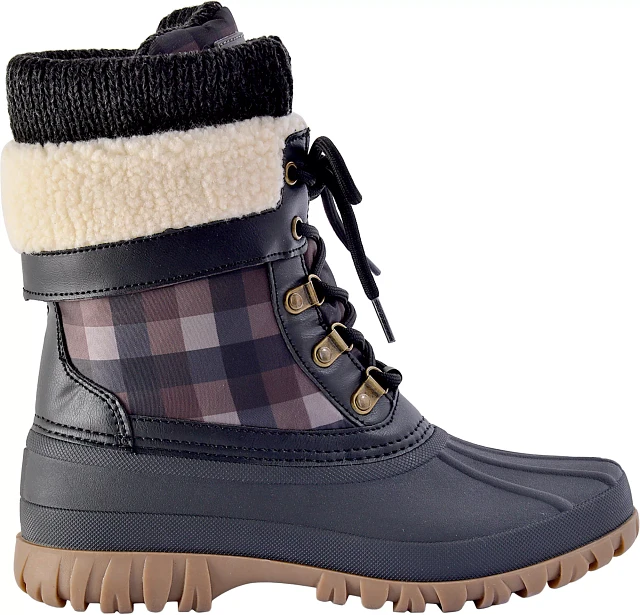 Cougar creek snow boot taupe black plaid best sale