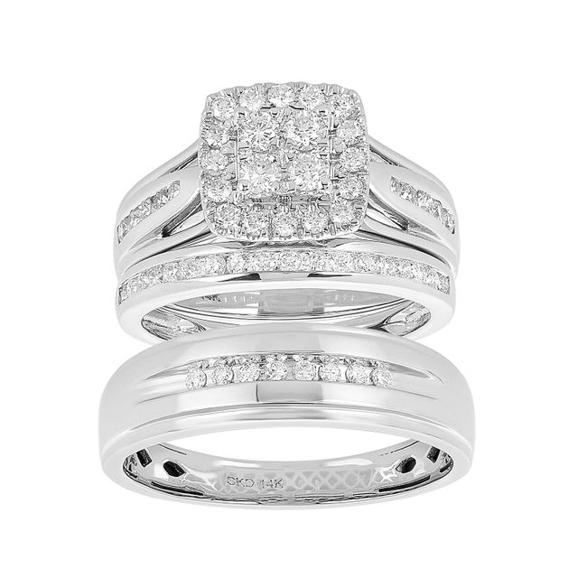 Don Roberto Jewelers 14K GOLD PRINCESS HALO CLUSTER 1 CTW DIAMOND