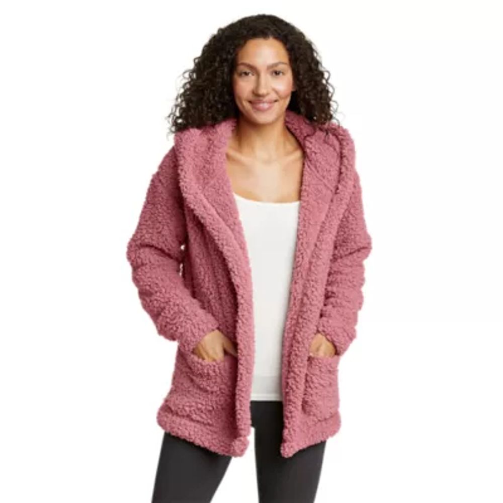 Eddie Bauer Women s Campfire Plush Fleece Hooded Open Cardigan