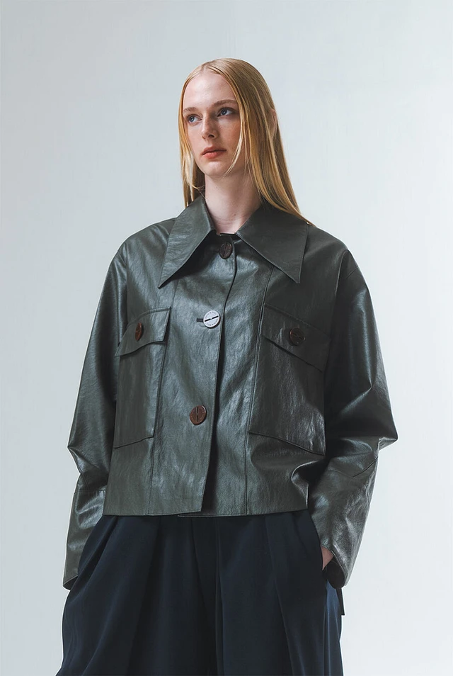 EMIN + PAUL Khaki vegan leather jacket | King's Cross EMIN + PAUL Khaki vegan leather jacket | King's Cross