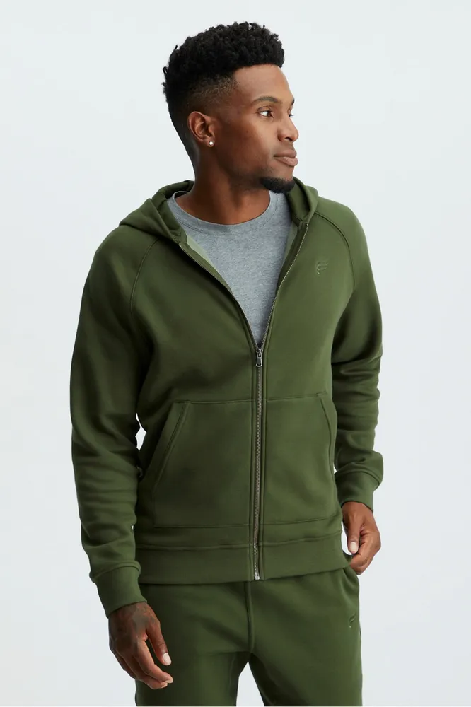 Fabletics Men The Postgame Full Zip Hoodie male Olive Green Size