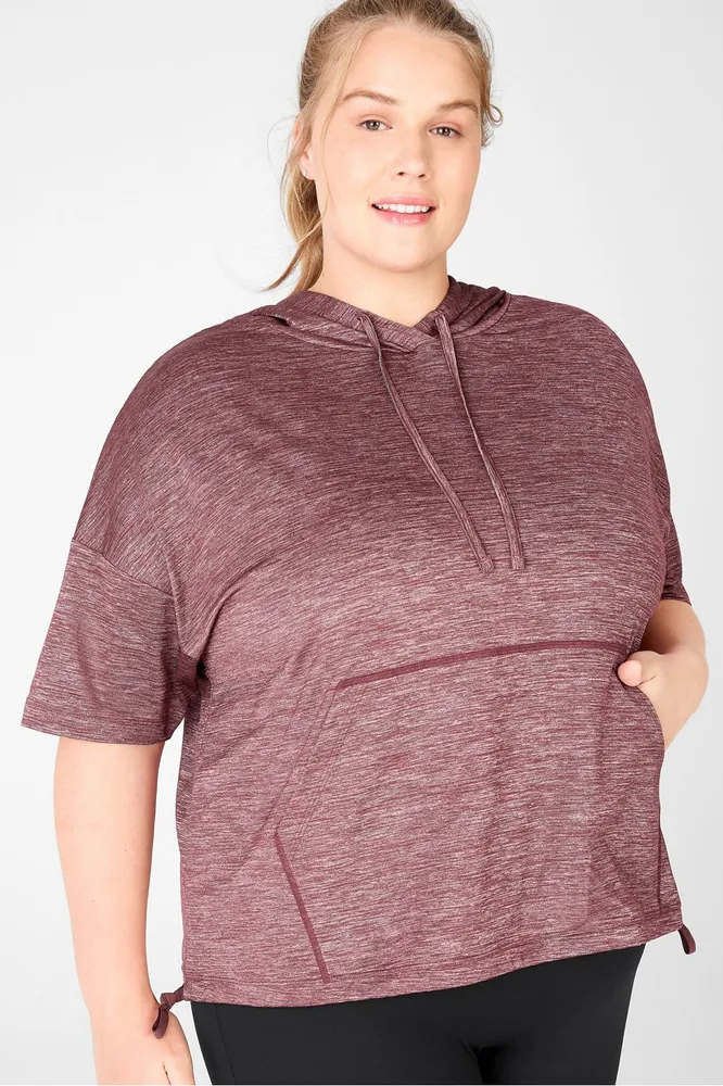 Plus size short 2025 sleeve zip hoodie