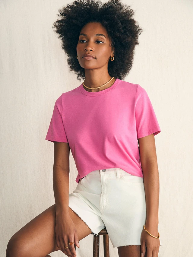 Faherty  Sunwashed Essential Tee レディース シャツ トップス Peach Whip Faherty Sunwashed Crew Tee - Peach Whip | Bethesda Row