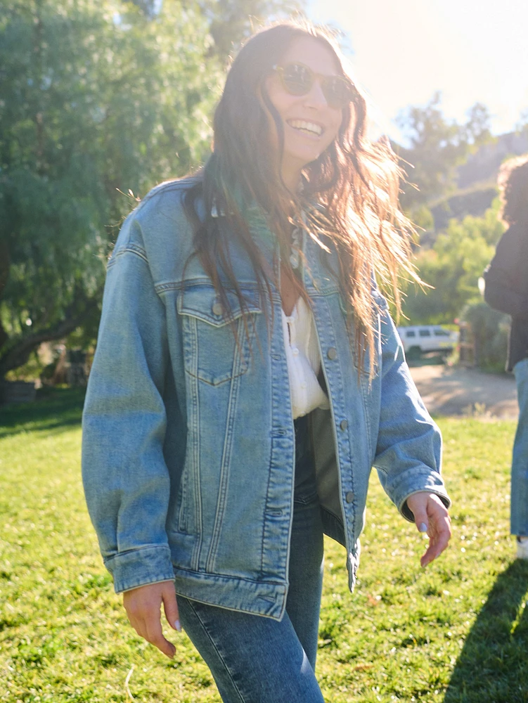 Faherty Stretch Terry Trucker Jacket - Mid Wash | Bethesda Row