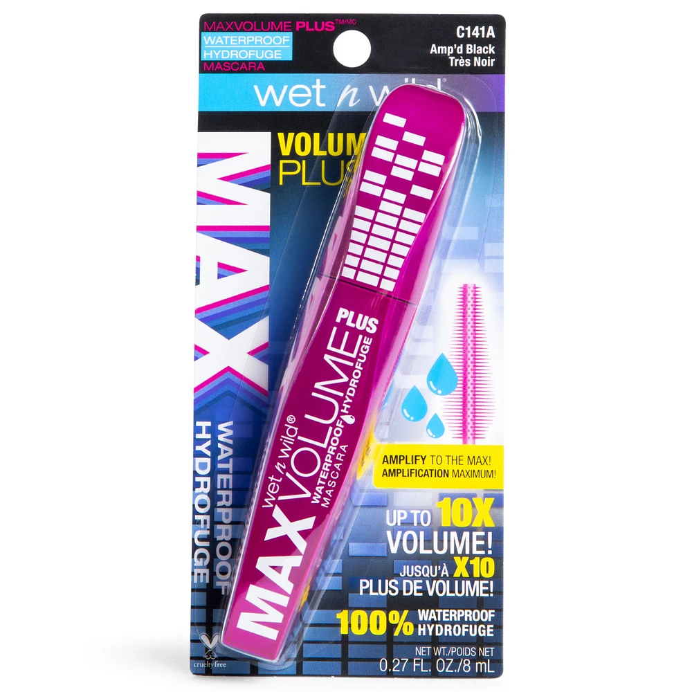 WET N WILD Max Volume Plus Mascara – Wasserfest, Amp'd Black, Für Voluminöse Wimpern