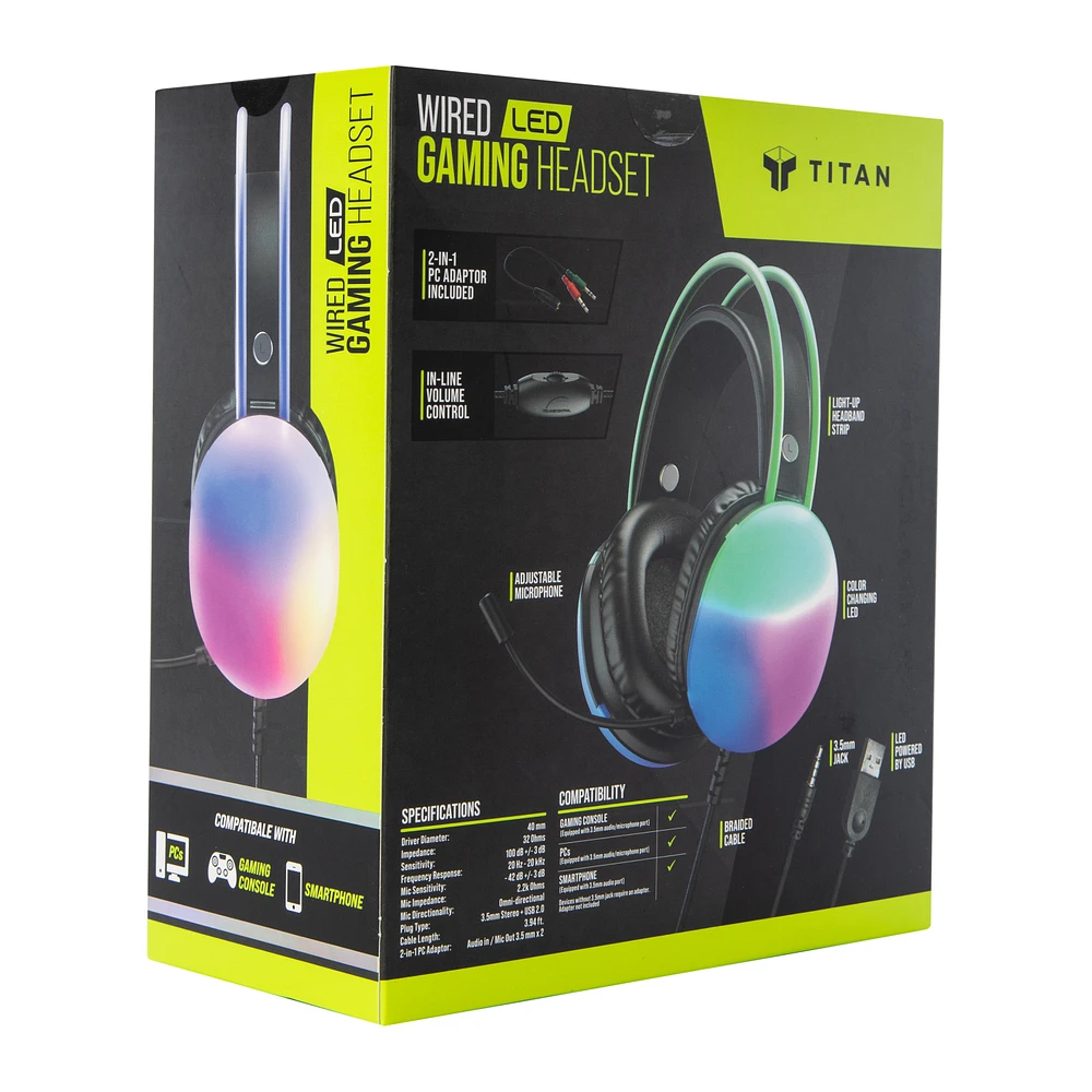 Five Below Titan Wired LED Gaming Headset With Mic at