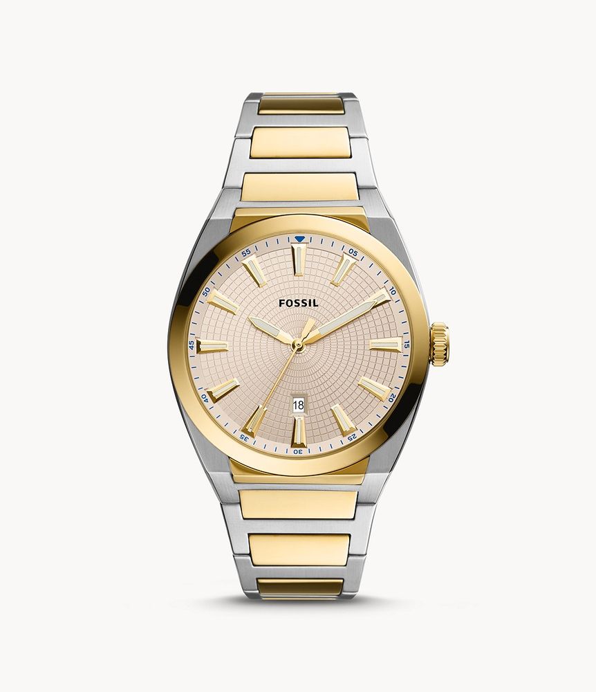 FOSSIL Everett Three-Hand Date Two-Tone Stainless Steel Watch | Plaza ...