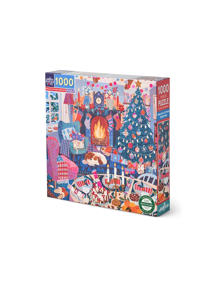 Eeboo - Puzzle 1000 Pièces Christmas in The Square - Puzzle De Noël 1000 Pièces - Dimensions 58.5 cm x 58.5 cm