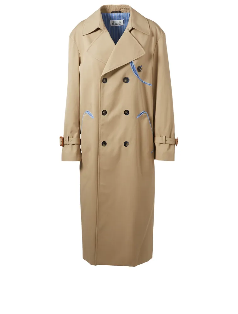 MAISON MARGIELA Double-Breasted Trench Coat With Stripe Detail