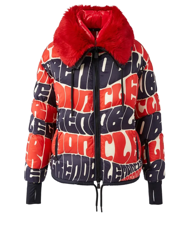 Plaret Down Bomber Jacket In Logo Print