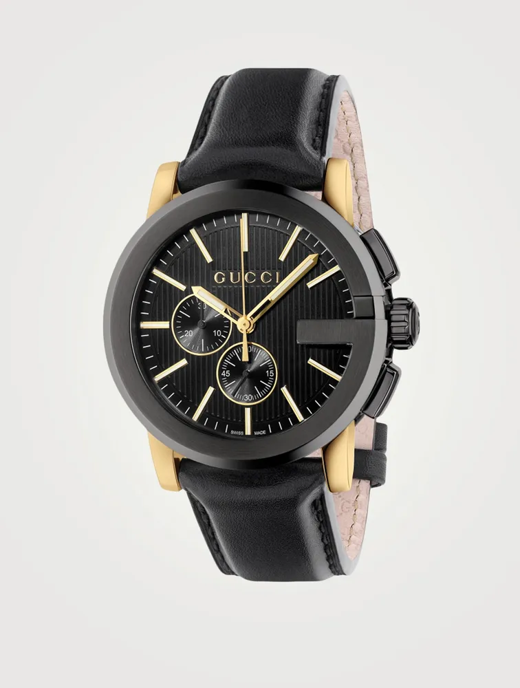 GUCCI Extra Large G-Chrono Steel Leather Strap Watch | Yorkdale Mall