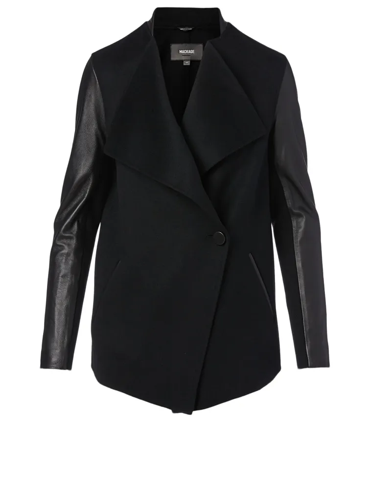 Mackage wool store and leather coat