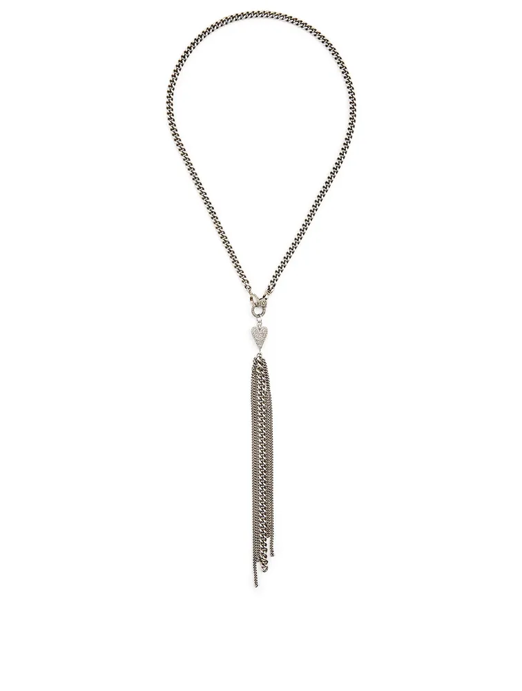 SHERYL LOWE Silver Heart And Chain Fringe Necklace | Yorkdale Mall