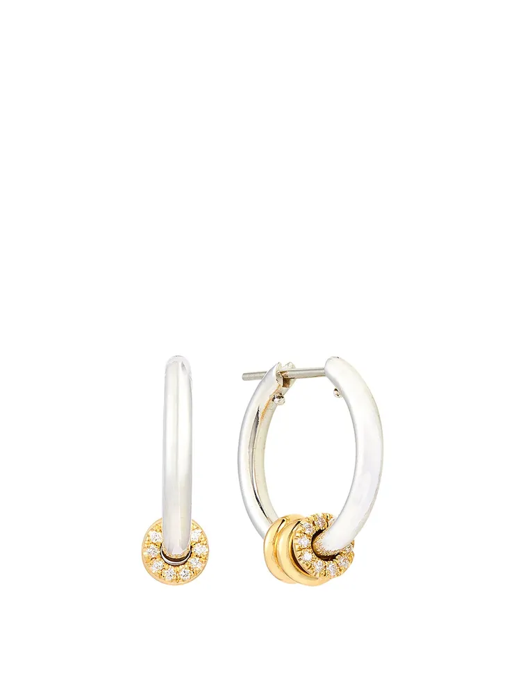 Ara SG Deux Sterling Silver And 18K Gold Hoop Earrings With Diamonds