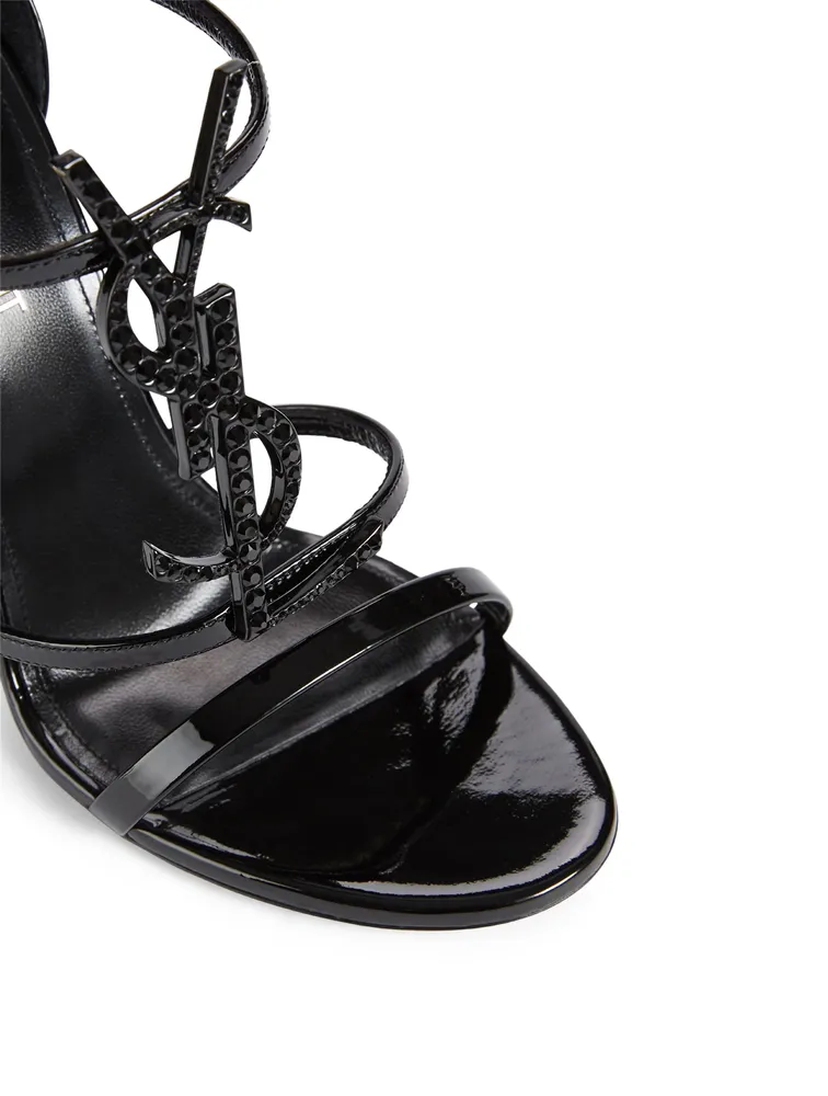 Cassandra sandal with black clearance logo in patent leather