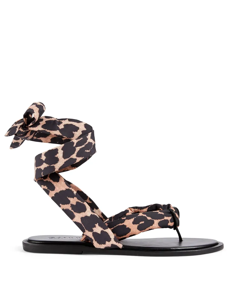 GANNI Recycled Tech Fabric Thong Sandals In Leopard Print