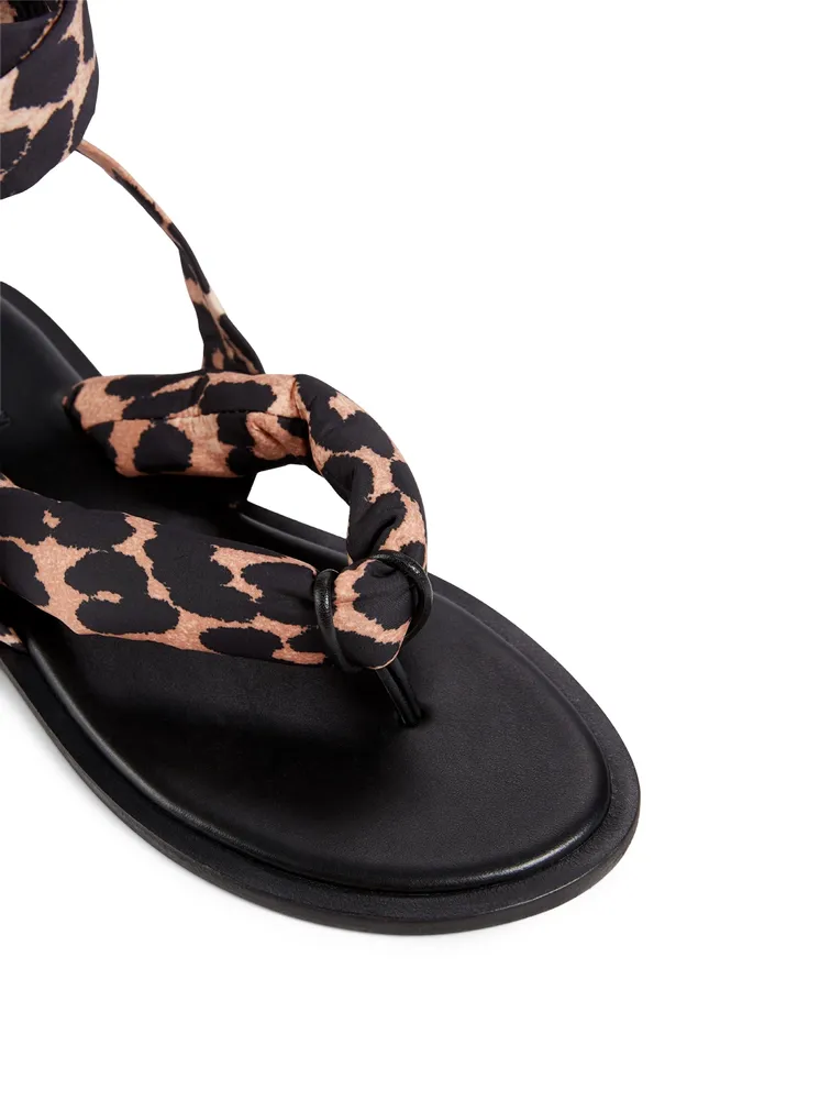 GANNI Recycled Tech Fabric Thong Sandals In Leopard Print Square One