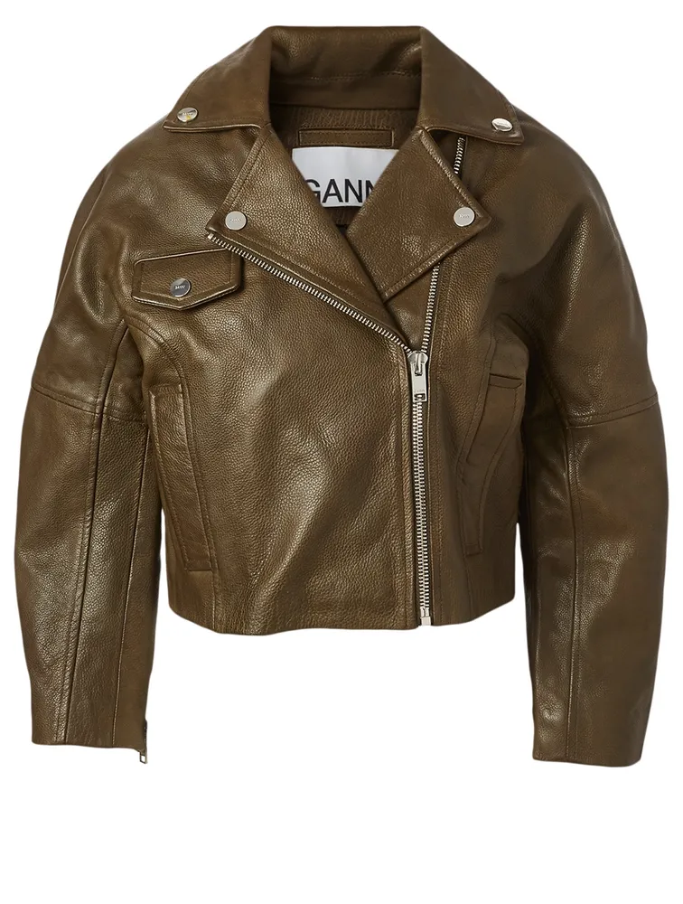 GANNI Leather Cropped Biker Jacket | Yorkdale Mall