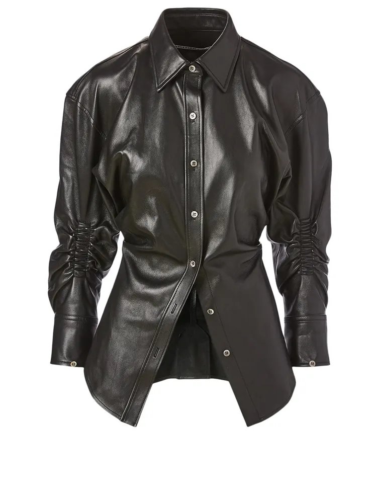 ALEXANDER WANG Leather Shirt With Ruched Sleeves | Square One