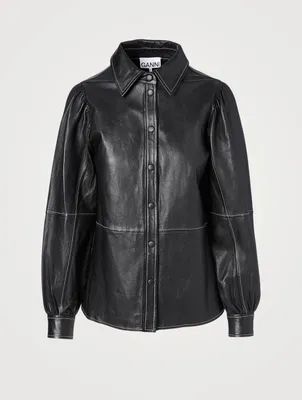 ジャケットその他 Pleated Leather Shirt Jacket BBP6015 Acne Studios - レザーシャツジャケット - レッド/ブラック