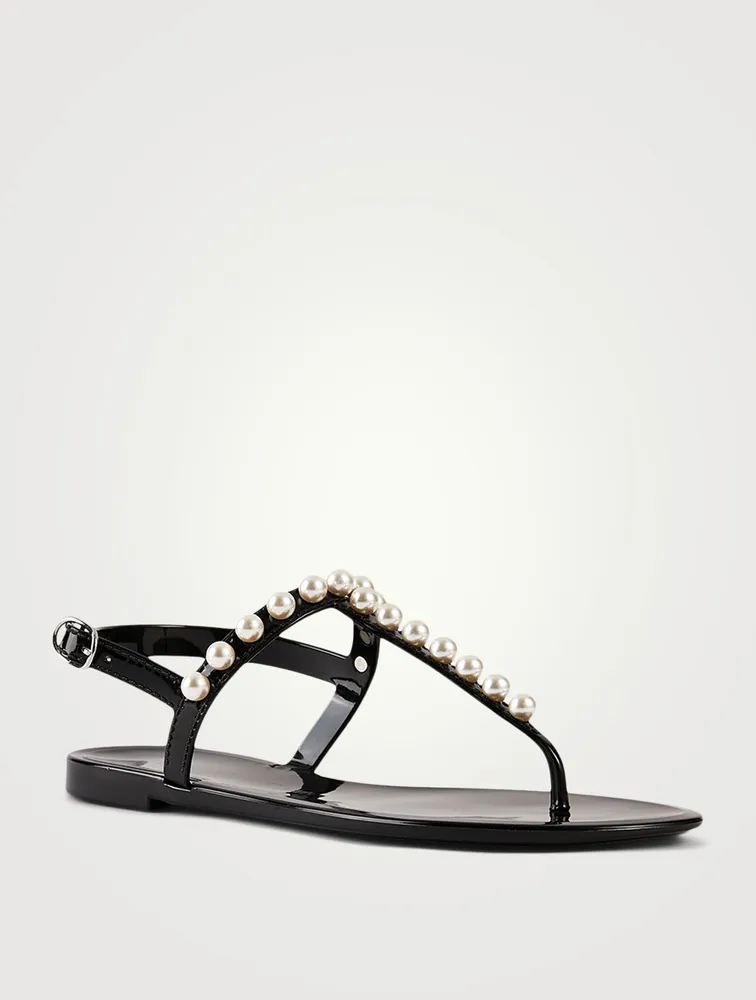 STUART WEITZMAN Goldie Jelly Slingback Thong Sandals With Pearls