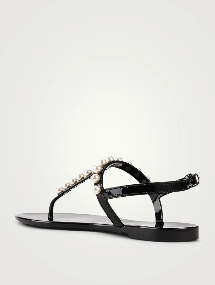 STUART WEITZMAN Goldie Jelly Slingback Thong Sandals With Pearls