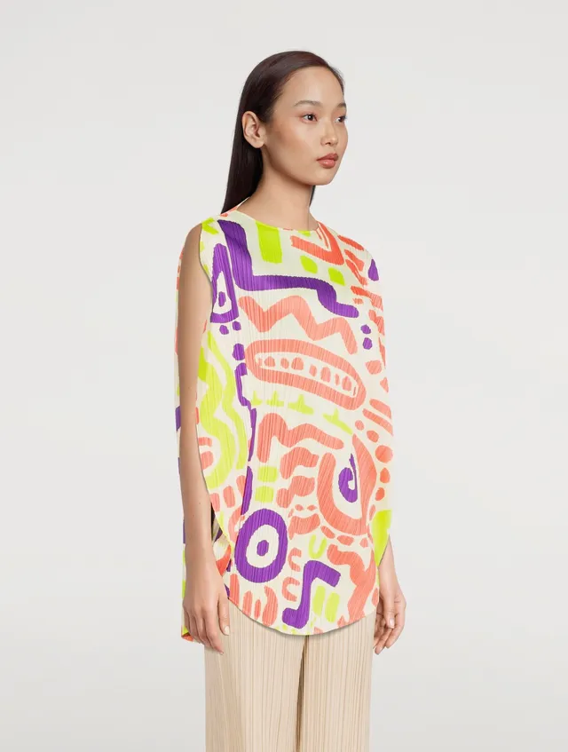 PLEATS PLEASE ISSEY MIYAKE Cheer Oval Top In Sun Motif Print