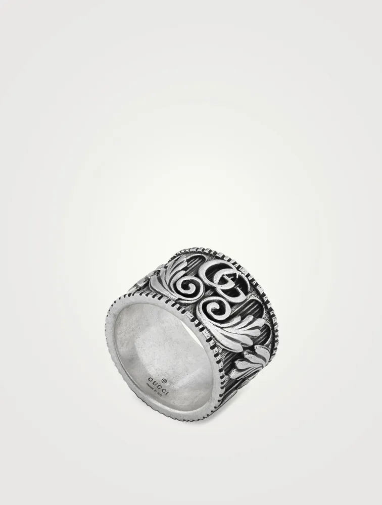 GUCCI Sterling Silver Ring With Double G And Leaf Motif | Yorkdale