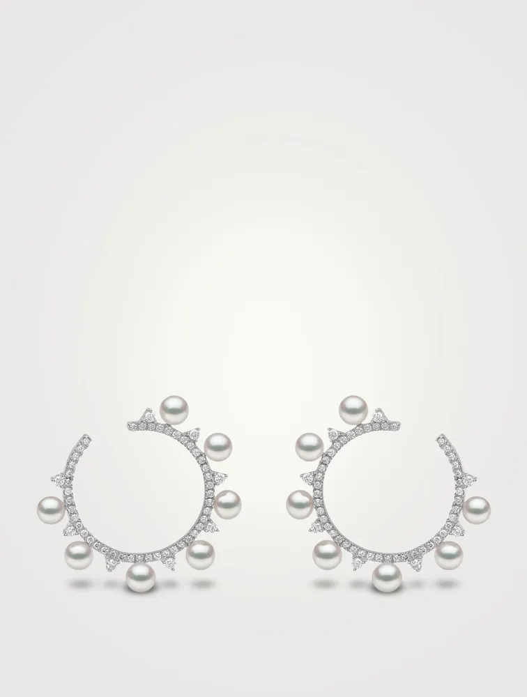 YOKO LONDON Sleek 18K White Gold Akoya Pearl Hoop Earrings With