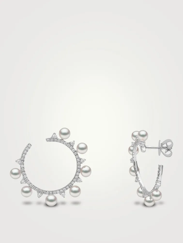 YOKO LONDON Sleek 18K White Gold Akoya Pearl Hoop Earrings With