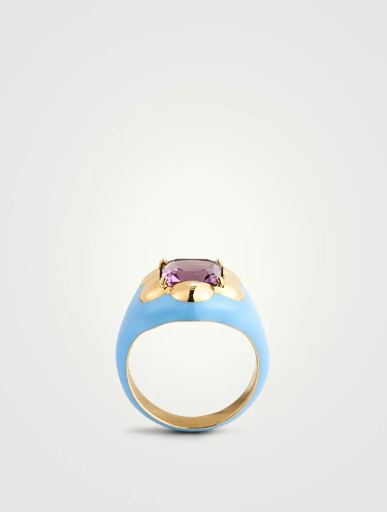 BEA BONGIASCA Floral Disco Signet Ring With Amethyst | Square One