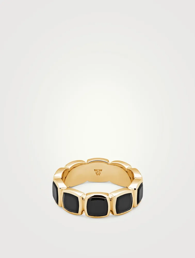 TOM WOOD Medium 9K Gold Black Onyx Cushion Band | Square One