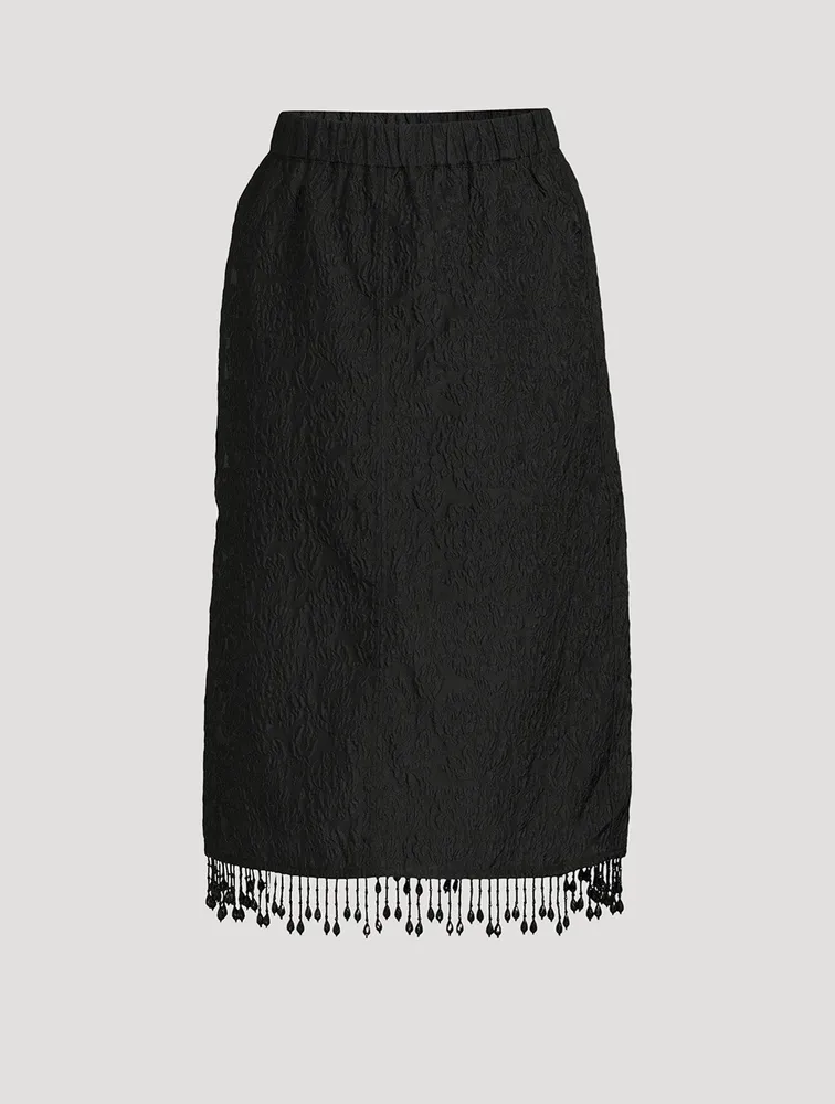 GANNI Beaded Fringe Jacquard Midi Skirt | Square One