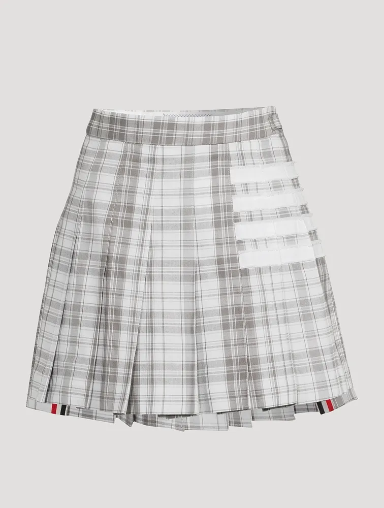 THOM BROWNE Cotton Dropped Back Pleated Mini Skirt In Plaid Print